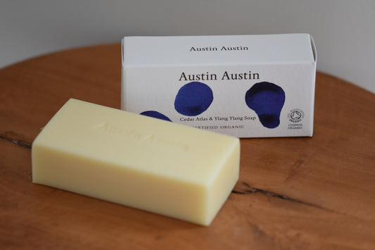 Austin Austin Organic Cedar Atlas and Ylang Ylang soap bar, in collaboration with ceramic artist Matthew Raw.