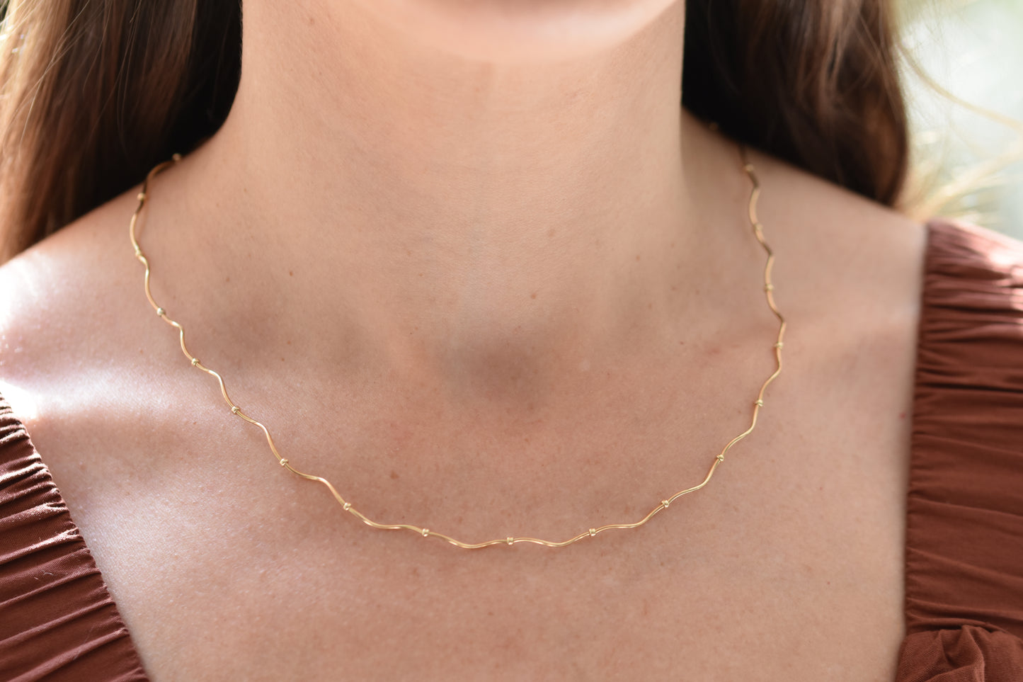 By my hands Ripple Chain Necklace with wavy, gold-filled ripples, Miyuki beads and gold-filled fastenings.