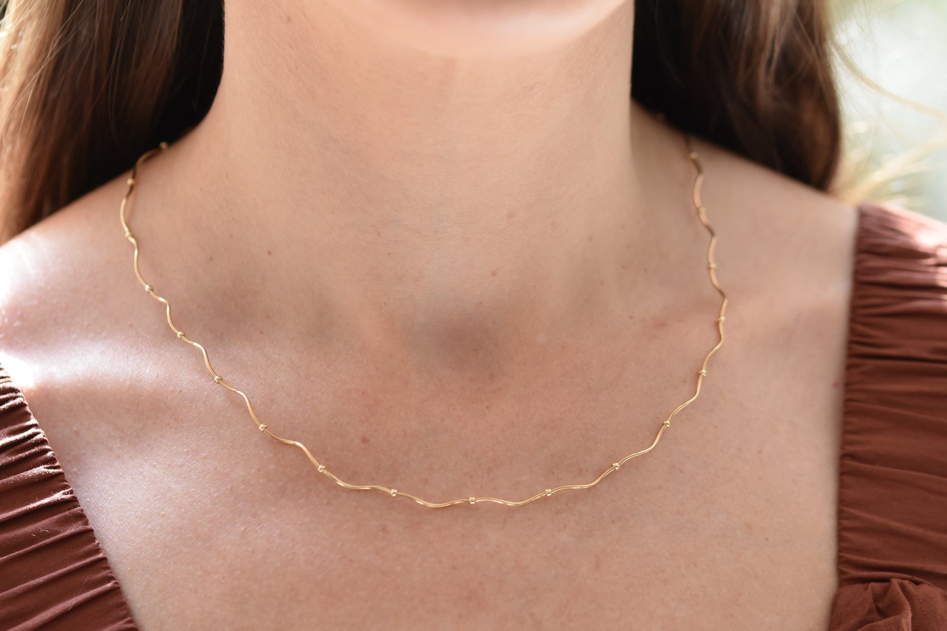 By my hands Ripple Chain Necklace with wavy, gold-filled ripples, Miyuki beads and gold-filled fastenings.