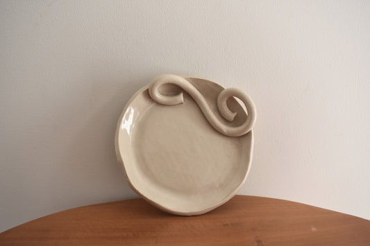 We Are Clay Wee Dish in white ceramic with spiral design.