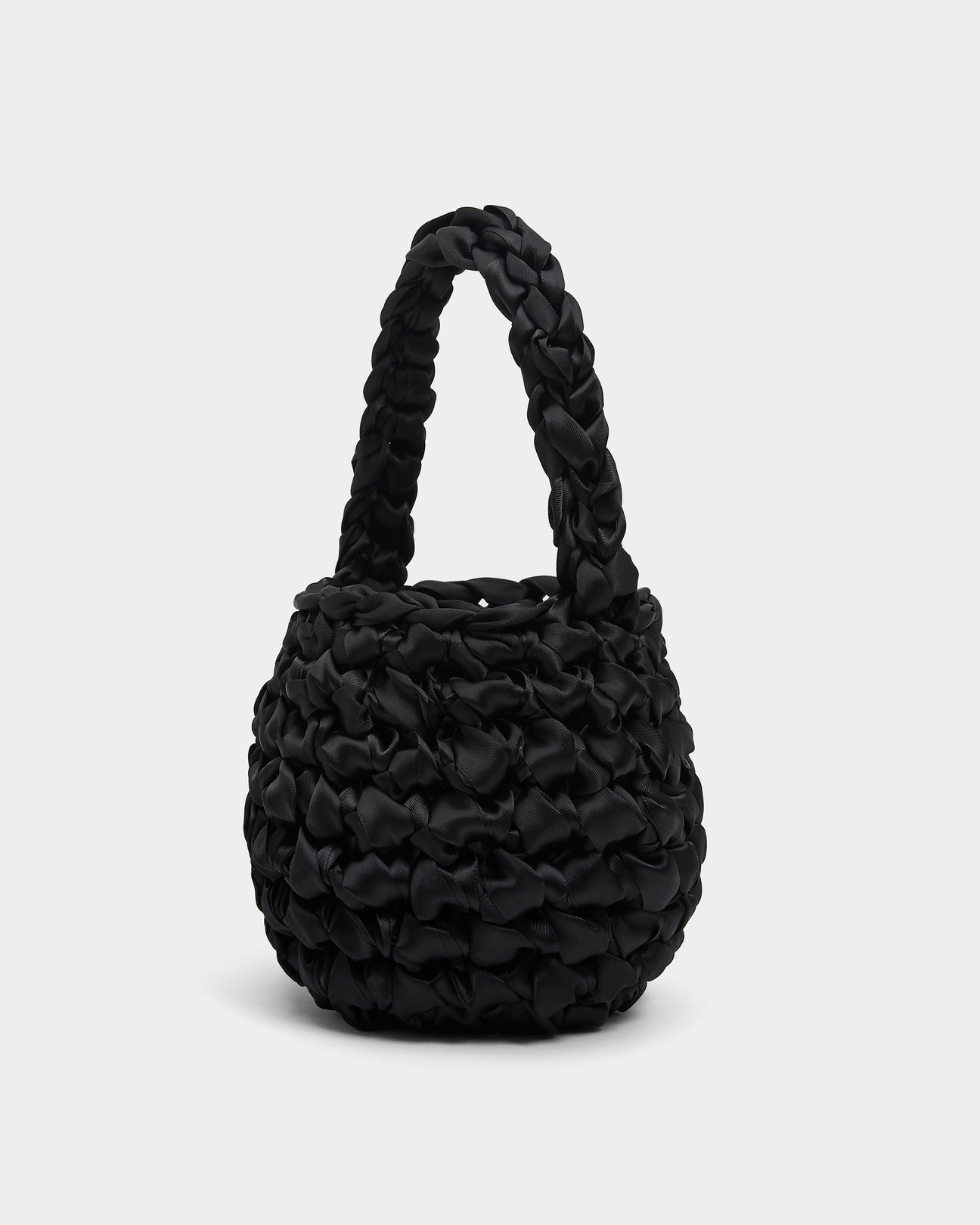 Isla de Gar Hive Bag with crocheted satin ribbon in black.