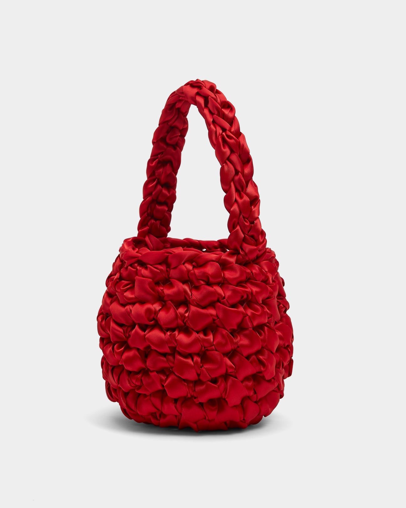 Isla de Gar Hive Bag with crocheted satin ribbon in lipstick red.