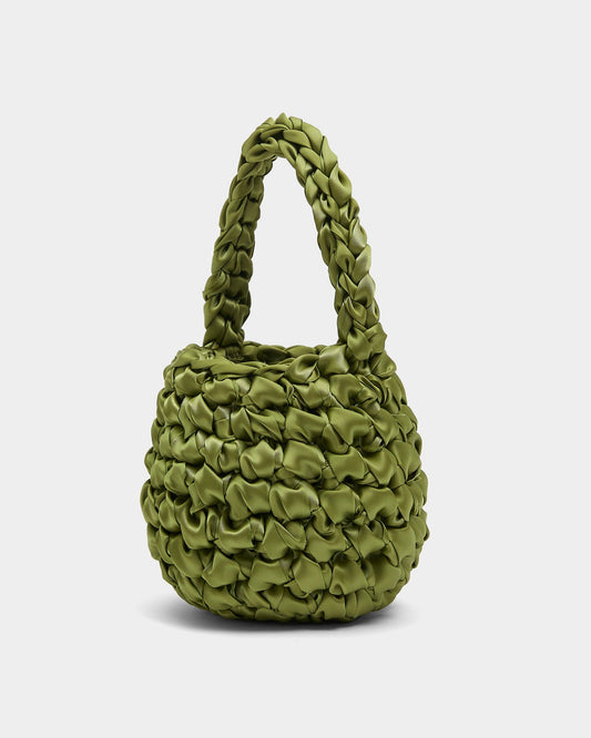 Isla de Gar Hive Bag with crocheted satin ribbon in spring moss green.