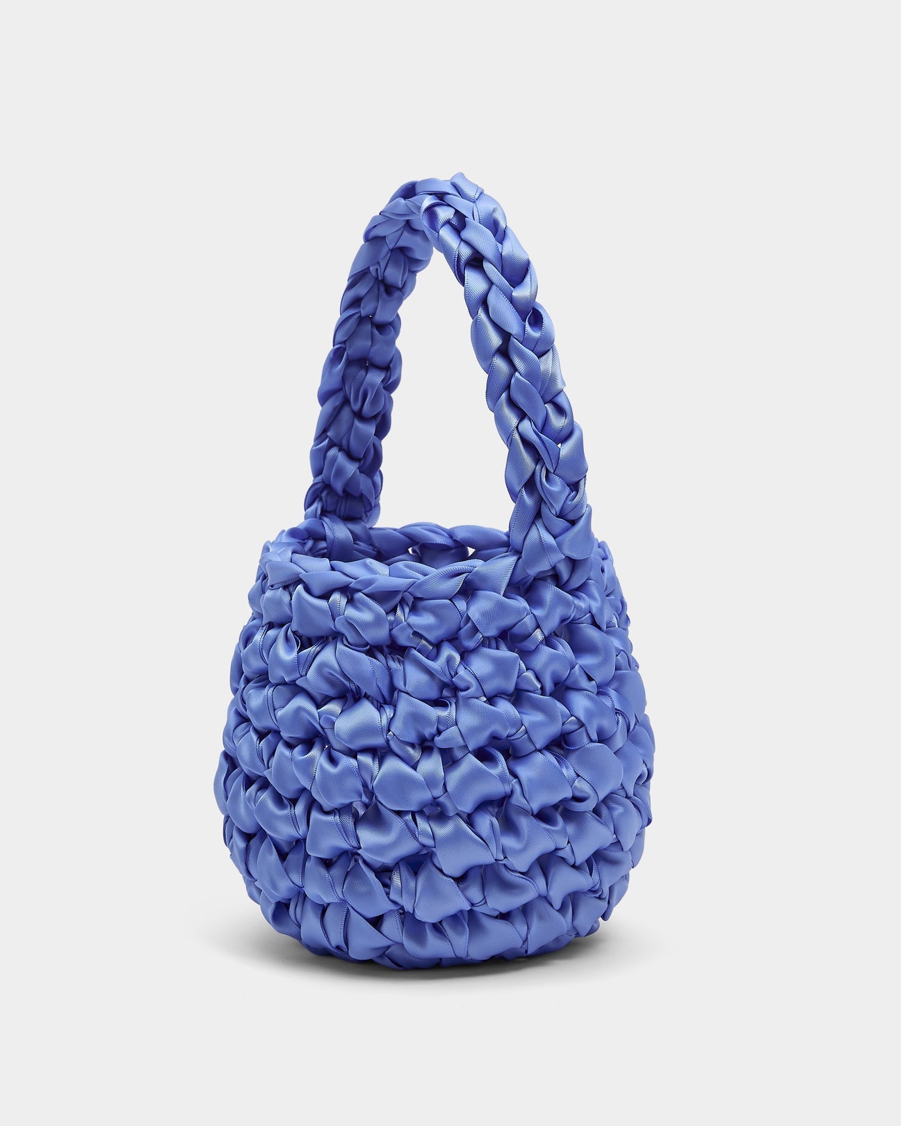 Isla de Gar Hive Bag with crocheted satin ribbon in wisteria light blue.