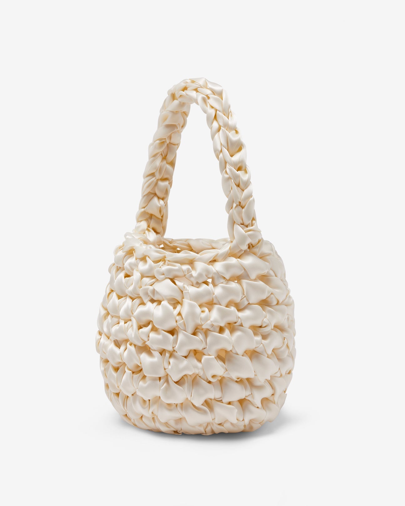 Isla de Gar Hive Bag with crocheted satin ribbon in antique white.